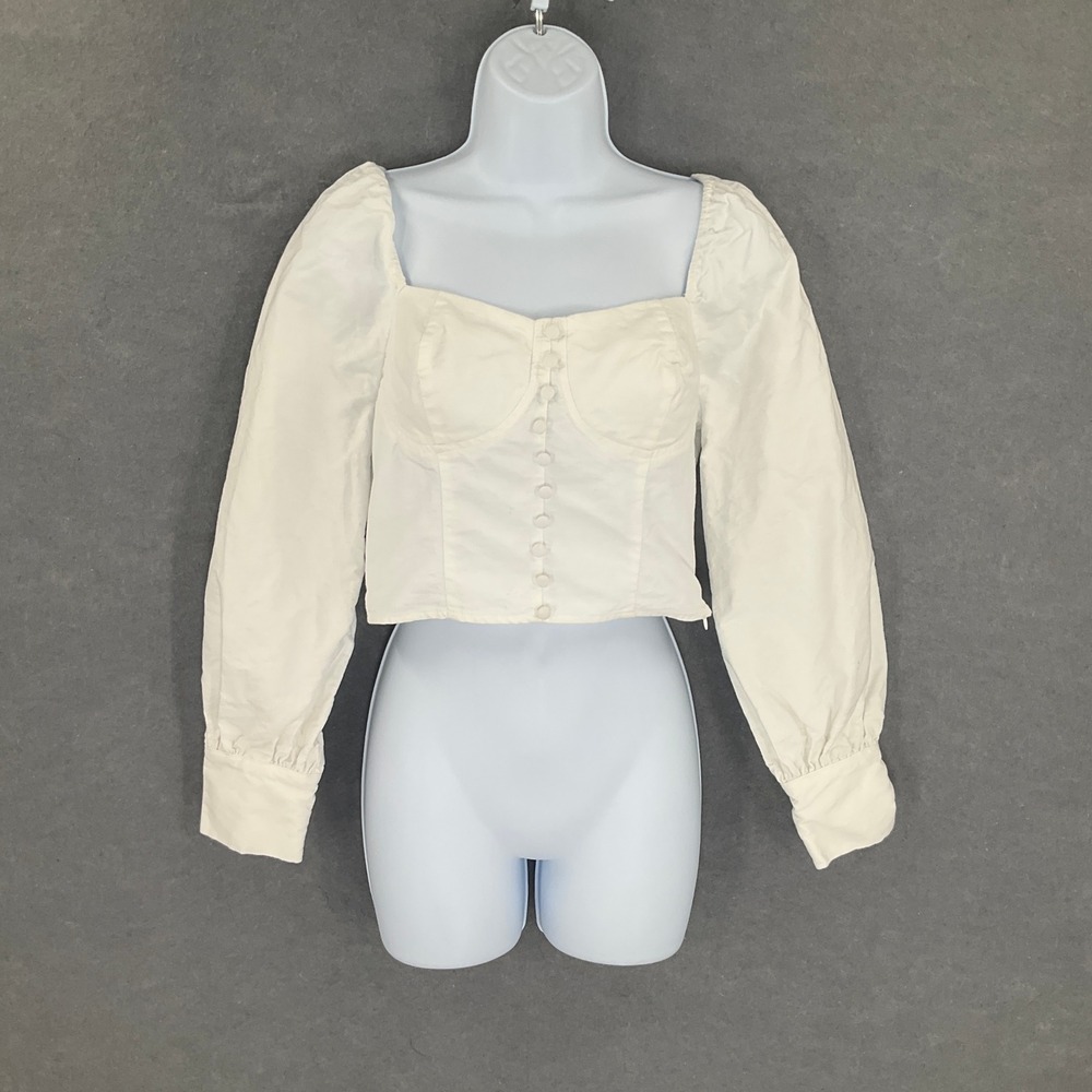Moon River Top Sz M White Crop Top Babydoll Feminine Tie Back Blouse Coquette